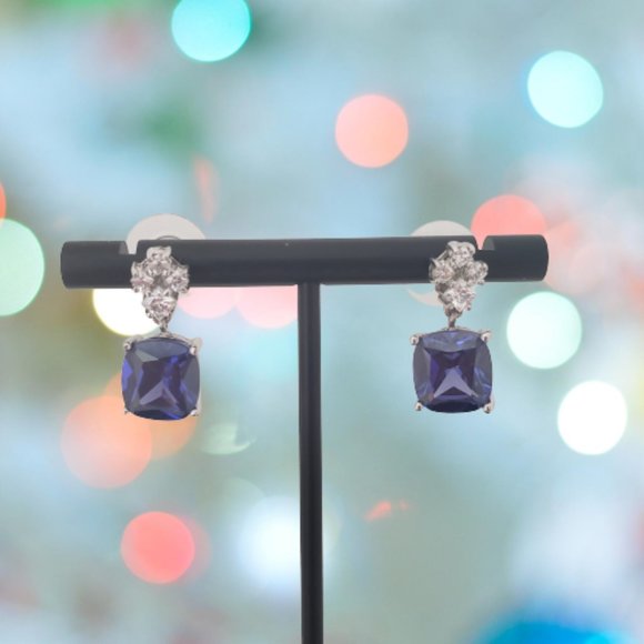 Blue Simulated Sapphire Drop Earrings - Picture 1 of 8